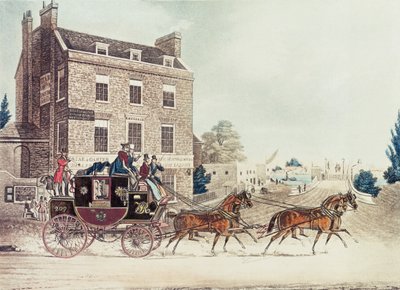 Quicksilver Royal Mail passiert den Star and Garter an der Kew Bridge, 1835 von James Pollard